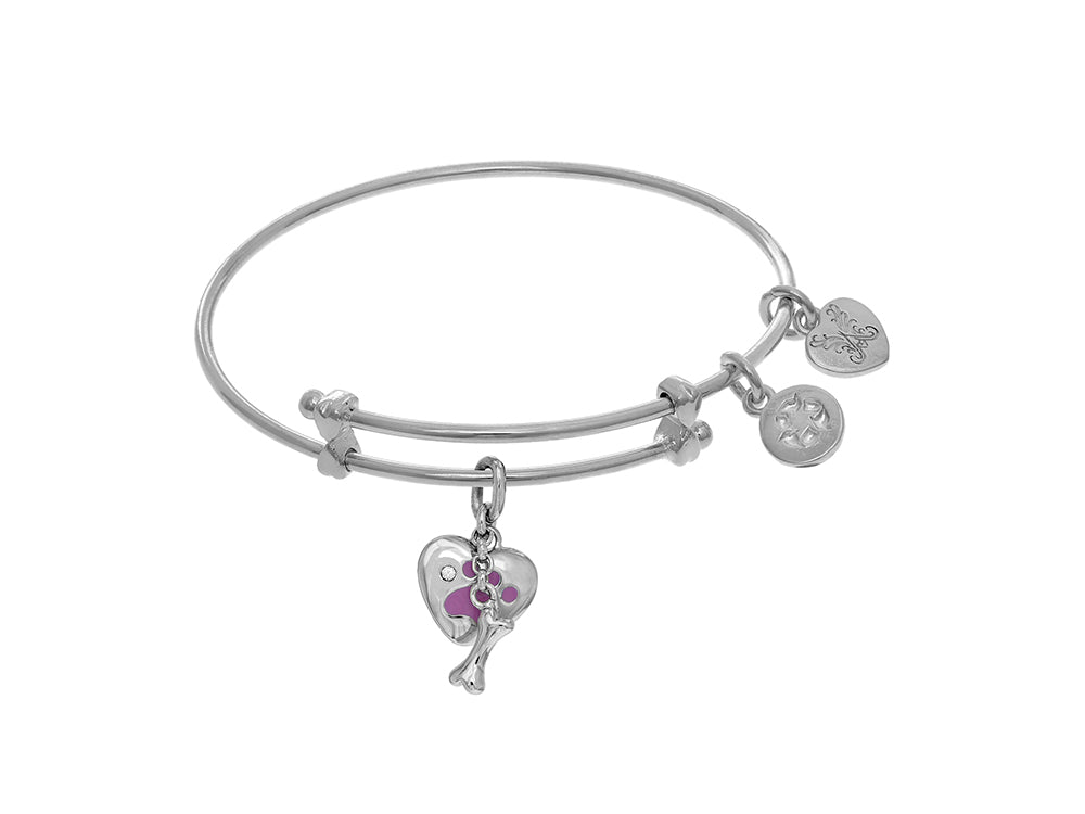 White Finish Expandable Tween Brass Bangle Paw Pri Nt On White Angelica Collection Tween Bangle (Small)
