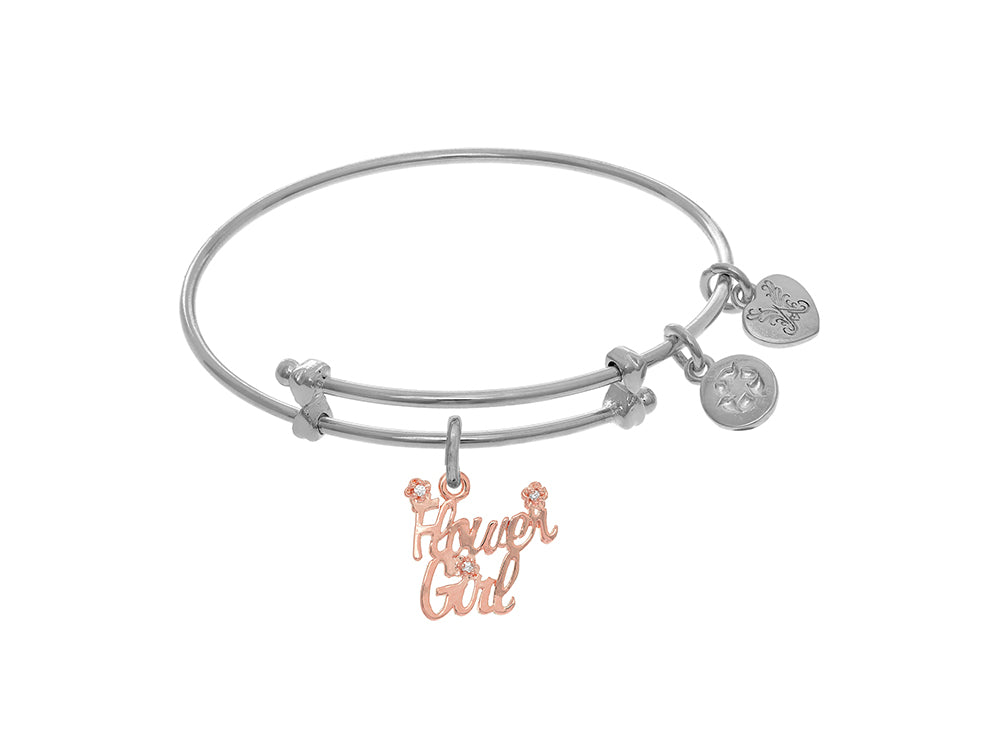 Brass With White Finish Charm On White Angelica Collection Tween Bangle (Small)