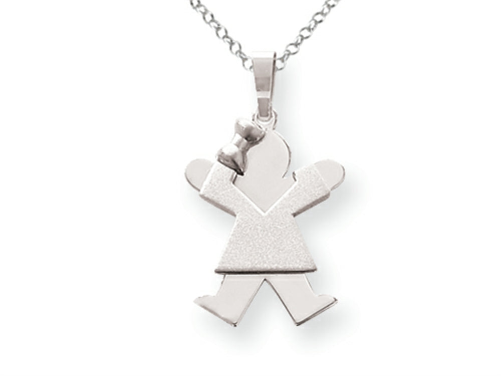The Kids® Solid Engraveable Girl with Bow on Left Charm / Pendant Necklace