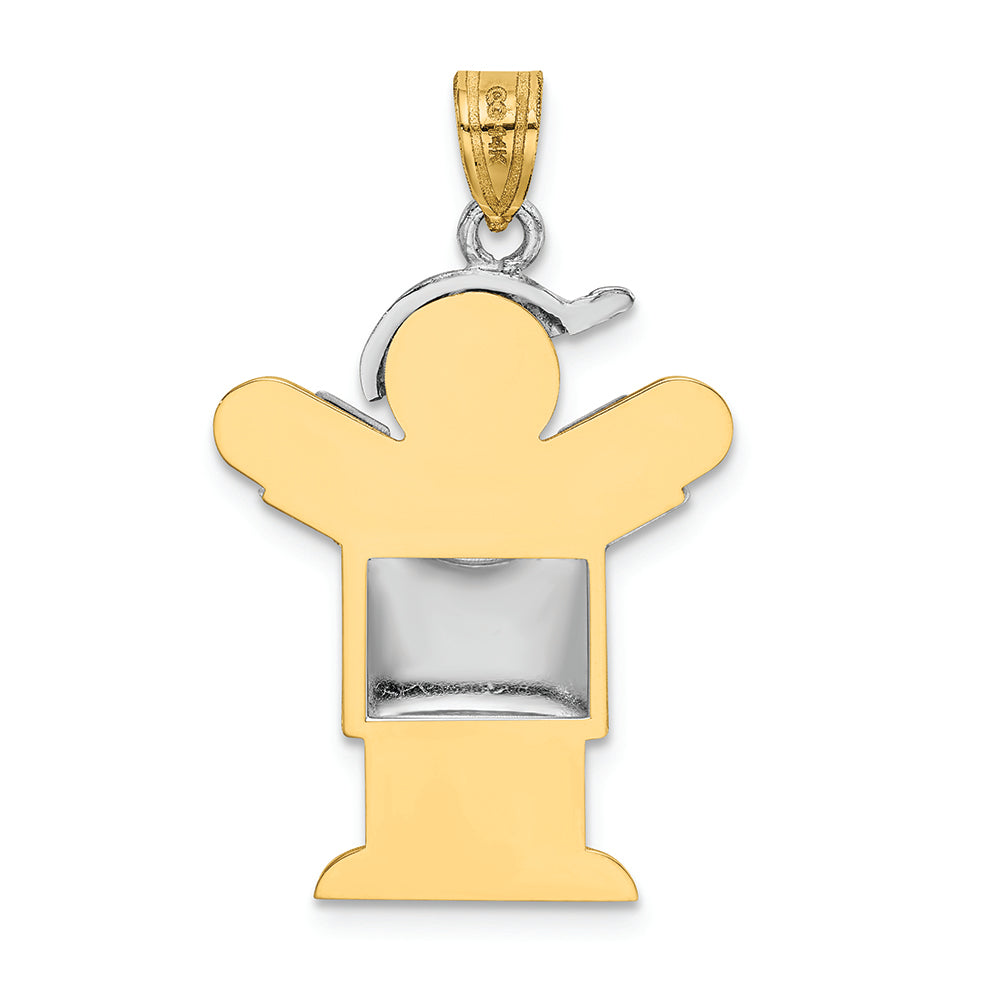 The Kids® Puffed Boy with Hat on Right Engraveable Charm / Pendant Necklace
