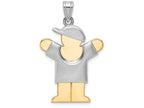 The Kids® Puffed Boy with Hat on Right Engraveable Charm / Pendant Necklace