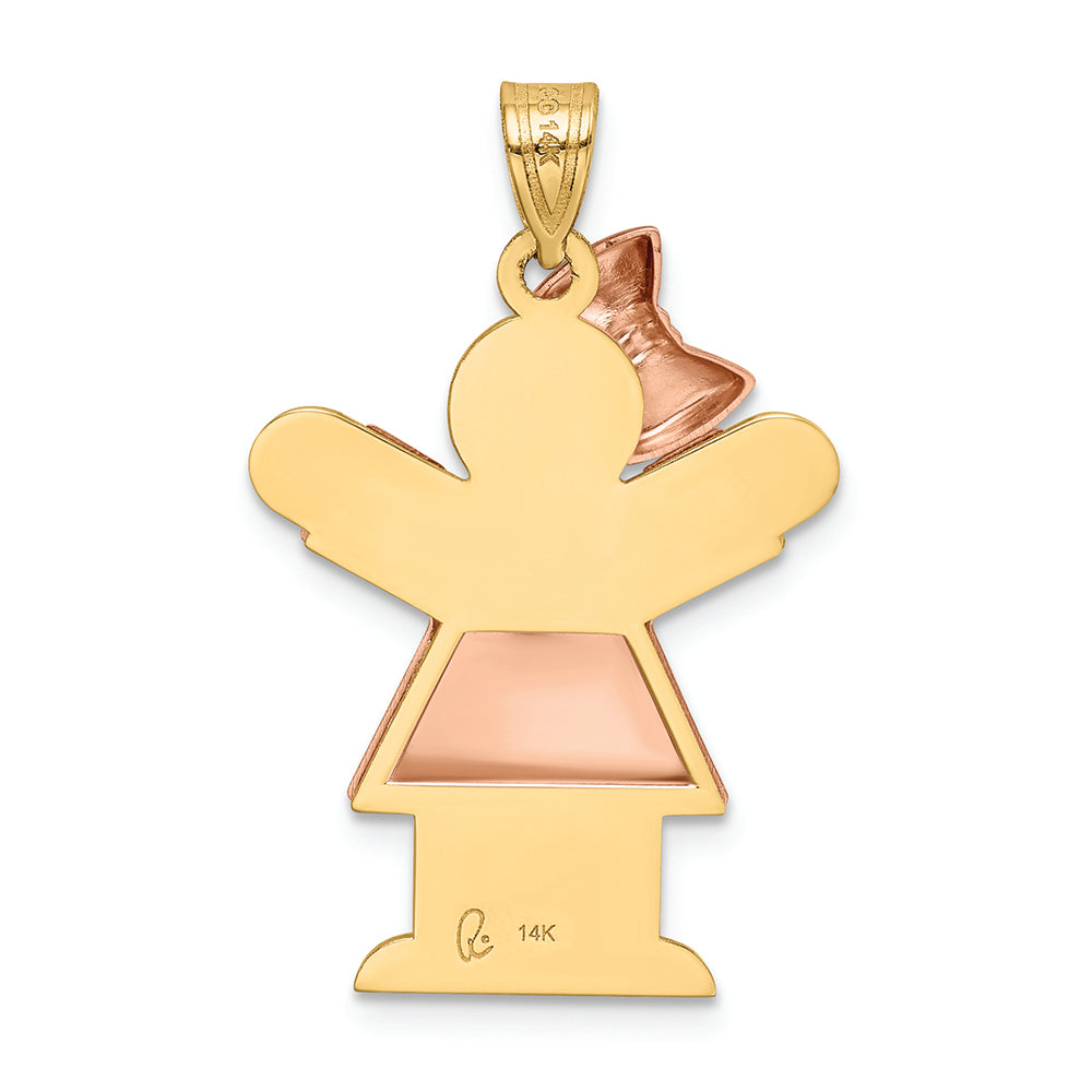 The Kids® Puffed Girl with Bow on Left Engraveable Charm / Pendant Necklace