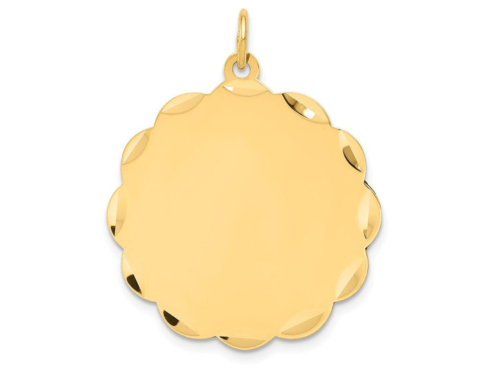 FJC Finejewelers 14k Yellow Gold .035 Gauge Engravable Scalloped Disc Charm 25 x 31mm