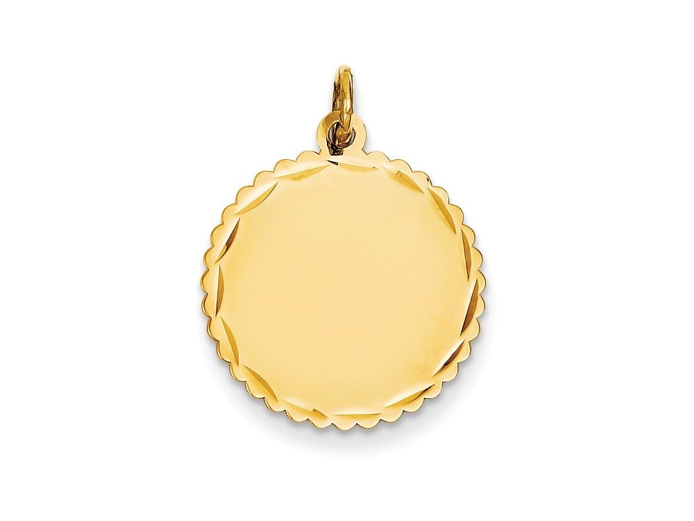 FJC Finejewelers 14k Yellow Gold .018 Gauge Engravable Scalloped Disc Charm 18 x 23mm