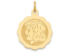 FJC Finejewelers 14k Yellow Gold Girl Head On .013 Gauge Engravable Scalloped Disc Charm 16 x 25mm