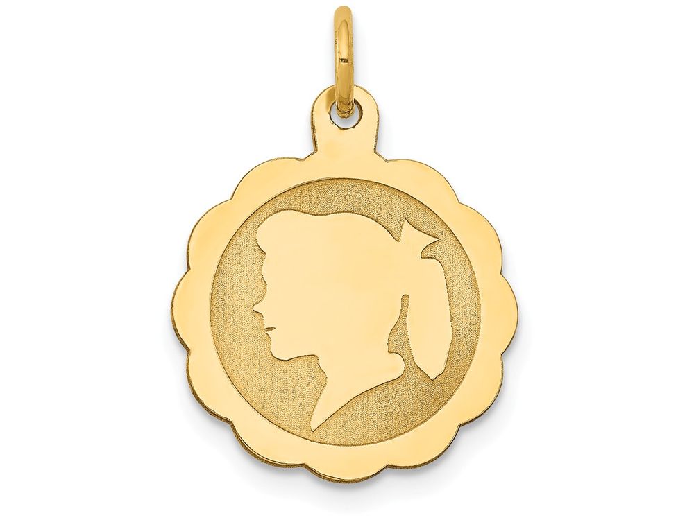 FJC Finejewelers 14k Yellow Gold Girl Head On .009 Gauge Engravable Scalloped Disc Charm