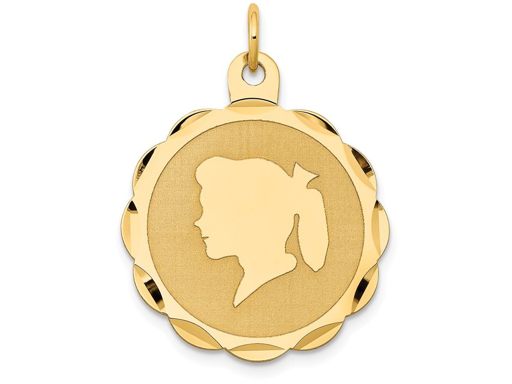FJC Finejewelers 14k Yellow Gold Girl Head On .013 Gauge Engravable Scalloped Disc Charm