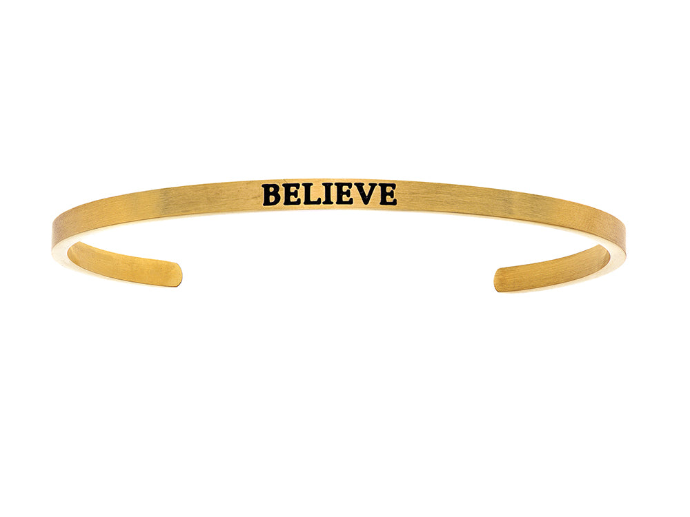 Intuitions Stainless Steel Yellow Finish believe Cuff Bangle
