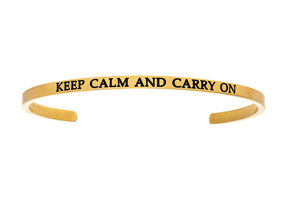 Intuitions Stainless Steel Yellow Finish keep Calm And Carry On Cuff Bangle