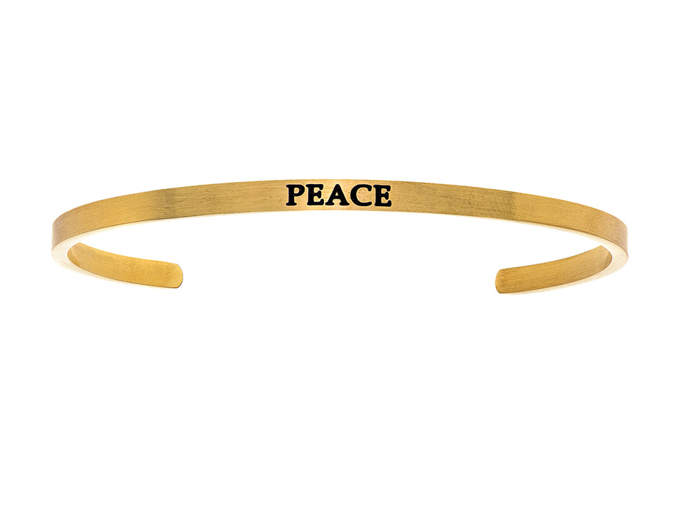 Intuitions Stainless Steel Yellow Finish peace Cuff Bangle