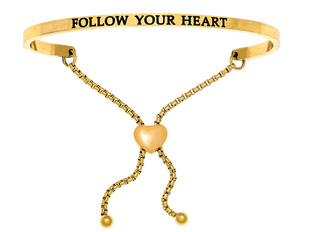 Intuitions Stainless Steel Yellow Finish follow Your Heart Adjustable Friendship Bracelet