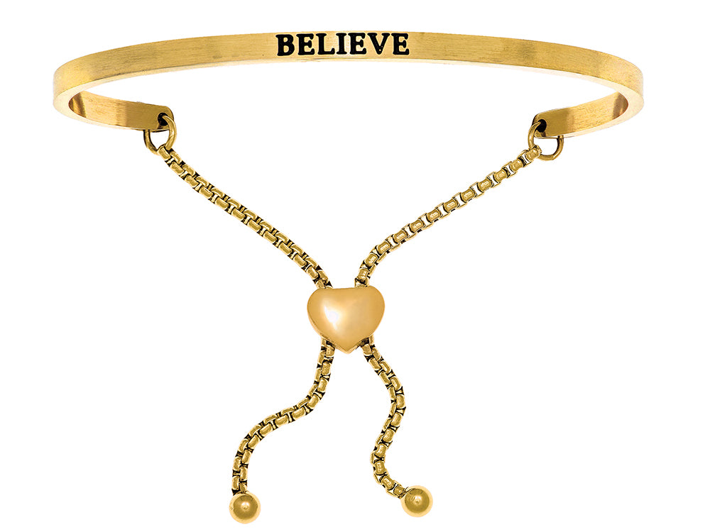 Intuitions Stainless Steel Yellow Finish believe Adjustable Friendship Bracelet