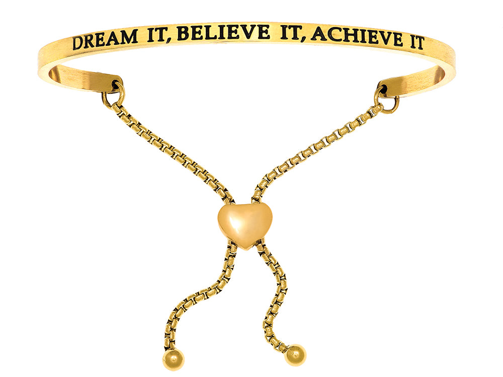 Intuitions Stainless Steel Yellow Finish dream It, Believe It, Achieve It Adjustable Friendship Bracelet