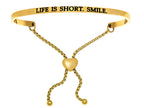Intuitions Stainless Steel Yellow Finish life Is Short Smile Adjustable Friendship Bracelet