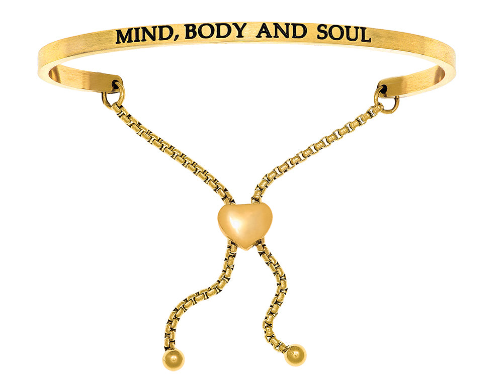 Intuitions Stainless Steel Yellow Finish mind, Body And Soul Adjustable Friendship Bracelet